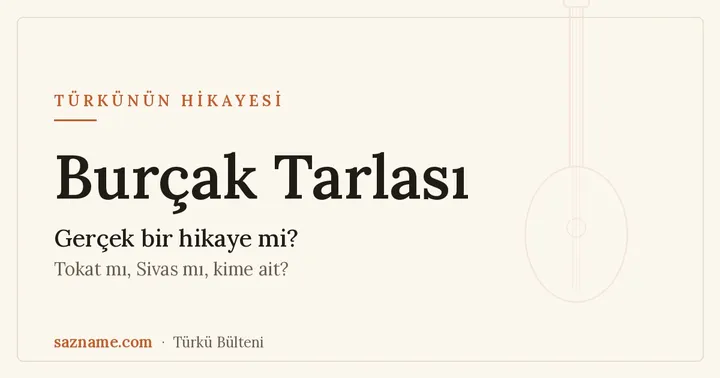 Burçak Tarlası türküsünün hikayesi: Anadolu tarlası ve gelin teması, bağlama motifli kapak görseli.