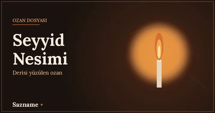 Karanlık zeminde tek bir mum alevi ve sıcak ışık, divan motifi