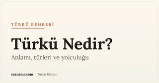 'Türkü Nedir?' başlıklı Sazname kapağı; sıcak Anadolu tonları ve bağlama motifi.