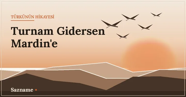 Karlı dağların üzerinde uçan turna sürüsü, sıcak gökyüzü, Anadolu tonları